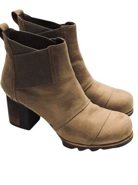 SOREL ADDINGTON Waterproof Ankle Boot Taupe Leather Chelsea Pull on Size 8.5